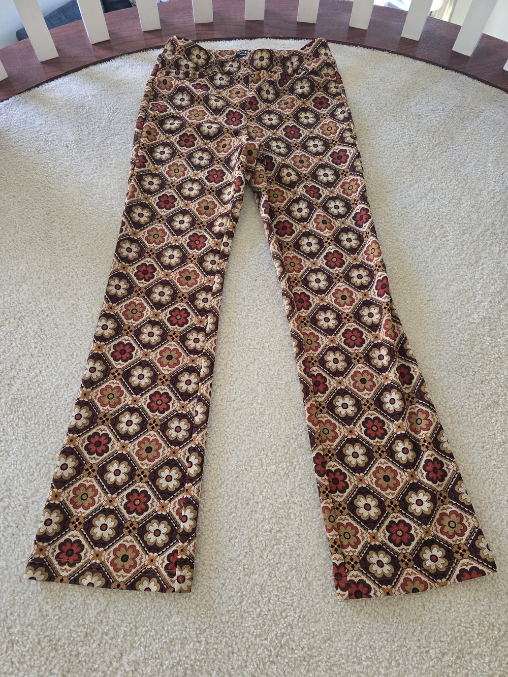 Soho Apparel Floral Geometric Flare Pants - Brown, Red, Cream